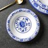Plato profundo de porcelana de imitación para restaurante comercial, mariscos, cangrejos, plato de porcelana azul y blanco, plato para platos fríos, plato para sopa, plato de vajilla de melamina