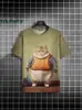 Camiseta com Estampa 3D de Gato Gordo Fofo Moda Verão Manga Curta Streetwear Tendência Casual Solta