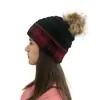 Otoño e invierno 2020 transfronterizo Europa y Estados Unidos nuevo gorro de lana Amazon explosiones Color a cuadros combinación de colores pompón de lana desmontable gorro de punto