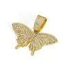 Ventas Directas del Fabricante de Suministros de Amazon Colgante de Mariposa Grande con Hebilla Completa de Diamante de Aleación con Cadena Cubana Collar Chapado en Oro Joyería