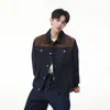 Directo del fabricante: Patchwork de gamuza, mezclilla cruda, chaqueta de mezclilla estilo granja para hombre, moda americana retro, corte corto y ancho, hombro normal