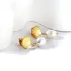 Pendientes Japoneses y Coreanos de Perla Blanca, Diseño de Lujo de Nicho, Pendientes Ovalados de Concha con Forma de Abanico Empalmada, Pendientes Geométricos de Acero Inoxidable