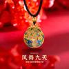 Colgante de pavo real hueco azul quemado de marca de la suerte chapado en oro con forma de fénix de nueve días de la danza del fénix con método antiguo, collar al por mayor