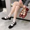 Tacón Grueso Rojo Mary Jane Zapatos Pequeños de Cuero Zapatos de Mujer Nuevo Verano Francés Noche Negro Zapatos de Primavera y Otoño