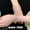 Joyería Hermoso Retro Completo de Piedras Preciosas Pulsera Ancha Abierta Banquete Diamante Cuadrado de Alta Definición Gota Pulsera Deslumbrante