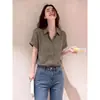 Camisa verde tipo polo de manga corta para mujer estilo coreano, nuevo modelo de verano 2026, estilo holgado y casual, adecuada para el lugar de trabajo y para ir al trabajo