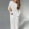 Pijama Casual de Punto Hueco de Manga Larga y Pantalón Largo de Nuevo Estilo Europeo y Americano Transfronterizo 2026, Ropa de Casa Cómoda para Mujer, Sencilla y Casual