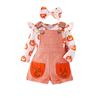 Trajes Europeos y Americanos de Primavera y Otoño para Niñas de Halloween para Bebés y Niños Pequeños Bata con Estampado de Calabaza de Manga Larga + Peto a Cuadros + Accesorios para la Cabeza