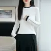 Camiseta básica de punto de color contrastante con cuello redondo para mujer, suéter suave de manga larga para otoño e invierno, suéter de imitación de punto adelgazante y cálido