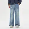 Ropa para Hombre Fengshe / Jeans Rasgados con Patrón de Rayos para Hombre, Pantalones Largos de Calle Americanos para Primavera y Otoño, Pantalones Rectos Holgados de Moda