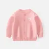 Cárdigan de Punto de Dibujos Animados para Bebés y Niños Pequeños, Suéter de Algodón Bordado con Cuello Redondo para Otoño, Uniforme Escolar para Estudiantes, Abrigo Fino Versátil para Niños