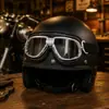 Gafas de Karting, Gafas Retro, Gafas de Motocicleta Harley, Gafas a Prueba de Viento, T11 Cuero Negro Marco Plateado
