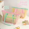 Bolsa de Playa de Malla con Bolsillo de Verano en Colores Contrastantes, Bolsa Portátil Transpirable para Guardar Snacks, Bolsa de Hombro de Gran Capacidad para Viajes