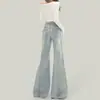 Nuevos Jeans de Pierna Micro Acampanada Lavados Desgastados Estilo Retro Americano para Mujer, Pantalones Largos Adelgazantes