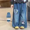 Ropa infantil Weimu pantalones para niñas otoño dibujos animados casuales mezclilla suave lavada pantalones de pierna ancha para niños pantalones de bebé Clase A
