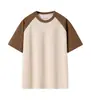 Camiseta Raglan Color Block de Manga Curta com Ombros Caídos e Patchwork, Fio Duplo 32 Fios, 280g, Estilo Unissex Simples com Gola Redonda, Pode ser Estampada