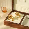 Diseño de moda europeo y americano transfronterizo nuevo de nicho anillo abierto geométrico con forma de gota de acero inoxidable chapado en oro de 18k para mujer