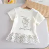 Camiseta de Verano para Bebé Niña Estilo Nuevo Dibujo Gatito Estampado Manga Corta Adorable y Dulce Moño Top de Encaje Lunares 3