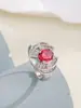 Anillo de Cobre Chapado en Oro con Zircón Rojo Ovalado en Forma de Abanico Diamante Anillo de Piedra Preciosa Artesanía Pesada Vintage Anillo para Mujer Venta al por Mayor Dropshipping