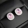 Pendientes de Diamante Rosa de Zirconia de Moda Elegante Europea y Americana Pendientes Redondos Sencillos Completos de Diamante para Mujer E6841 Incrustados