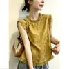 Camisa Elegante Sem Mangas com Babados para Mulheres, Novo Estilo Verão 2026, Caimento Solto, Emagrecedor, Elegante, Versátil Top Jacquard para Mulheres