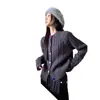 Suéteres Retros con Giro Tops para Mujer Cárdigan de Punto Holgado Top Corto de Manga Larga Albaricoque Talla Única Rojo Gris