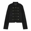 Chaqueta abrigo estilo militar ajustada con textura de terciopelo, cuello mao estilo europeo, botones metálicos, nudo de cuerda 6318246