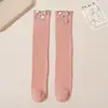 Calcetines de Encaje de Algodón Peinado para Niños con Rayas Verticales, Calcetines de Color Sólido hasta la Pantorrilla con Lindo Moño para Niñas