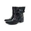 Botas de Cano Curto Ocidentais Pretas Plissadas Chuyuji para Mulheres 2026 Outono/Inverno Novas Botas de Cavaleiro Afuniladas com Salto Grosso e Bico Fino