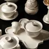 Miyuan Ceniza de Hierba Color Puro Cerámica Gaiwan Taza de Té Taza de Maestro Set de Té Kung Fu Colección Set de Accesorios Simples para Ceremonia de Té