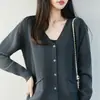 Cardigã de tricô 100% algodão puro para mulheres, suéter para primavera e outono, modelagem solta, espessado, quente, emagrecimento e adequado como peça de base.