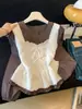 Camisa doce estilo coreano com retalhos, falsa peça dupla para mulheres, outono 2026, design único com laço, top que rejuvenesce A14061