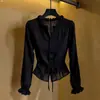 Diseño francés de nicho sentido adelgazante elegante moderno camisa de manga larga mujer 2026 otoño color liso suelta camisa de gasa mujer