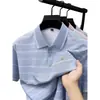 Camiseta Polo de Manga Corta Rayada Estampada Estilo Papá Transfronterizo para Hombres de Mediana Edad y Mayores Casual Holgada con Cuello Camisa Top de Abuelo Dropshipping