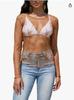 Top de Encaje Transparente para Mujer Camisa Suéter de Base de Encaje con Malla Perspectiva Manga Larga Negro Delgado Arena Hueco