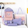 Stock Listo Mochila Trendy de Nylon de Cuatro Piezas Mochila Escolar de Color Contrastante de Moda Gran Capacidad Bolsa Escolar para Estudiantes Universitarios para Mujeres