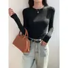 Primavera Outono Inverno Algodão Puro Ajustado Ombro Normal Emagrecimento Camada Interna Manga Longa Top Camada Base Camiseta Feminina Preto Cinza Escuro Azul Marinho