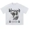 2026 Nueva Camiseta de Manga Corta Estilo High Street Americano con Estampado de Ángel, Lavada y Desgastada, Holgada Vintage Tendencia Retro Marca