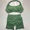 En Stock Dfyne Mismo Estilo Conjunto de Yoga de Alta Elasticidad Sujetador Halter y Conjunto de Shorts Conjunto de Yoga Fitness sin Costuras