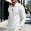 Nuevo top casual deportivo de hombre estilo europeo para primavera y otoño, color liso, tejido gofrado, con cremallera, manga larga