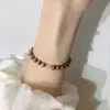 Pulsera Barbie de Sándalo con Cuentas Redondas de Jade Blanco y Borlas, Elegante Pulsera de Madera en Capas