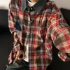 Camisa de Cuadros de Manga Larga Estilo Retro Americano para Hombre, Marca de Tendencia Primavera y Otoño, Chaqueta Top de Mezclilla con Cuello de Cuadros para Pareja para Hombre