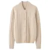 Nuevo cárdigan de punto de cachemira para mujer de otoño e invierno, con cuello alto, botones gruesos, abrigo sencillo, suéter holgado de manga larga