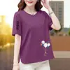 Camiseta Estampada de Manga Curta para Mulheres, Comércio Exterior Transfronteiriço, Caimento Solto, Emagrecedora, Estilosa, Rejuvenescedora, Blusa Versátil para Mulheres de Meia-Idade