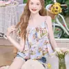 Blusa de Gasa Forrada para Vacaciones en la Playa, Nuevo Camisón Floral Transfronterizo Suelto