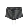 Top Camiseta Listrada Manga Longa Puro Desejo Sexy Ombro a Ombro Ombro Inclinado + Shorts Hot Pants de Cintura Baixa com Cordão Conjunto Casual Hot Girl