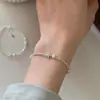 Minimalista Coreano Água-Marinha Prata Esterlina 925 Coleção Pulseira de Pérola Feminina Prata Quebrada Pulseira Feita à Mão Nicho Moda Versátil