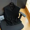 Colete de malha simples e elegante com decote V sem mangas e cintura franzida para afinar a silhueta feminina 26 Verão Novo H071303