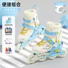 Conjunto completo de patins para meninas de 6 a 12 anos, patins inline infantis ajustáveis para meninos, patins de rodinhas com todas as luzes