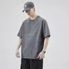 Camiseta de manga corta de peso pesado para hombre, nuevo modelo verano 2026, marca ins de tendencia estilo americano, high street, corte holgado, top casual negro con cuello redondo